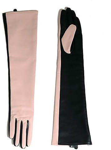 Wvapzxx Vinter kvinnor äkta läder kontrastfärg 40/50 cm långa handskar opera aftonhandskar, rosa 50 cm, XXL
