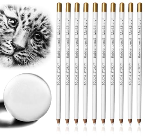 10PCS Eraser Pencil for Artists, Pencil Rubbers Erasers Pencils Erasers for Artists, Sketch Pencils Professional Highlight Painting Wooden Sketch Eraser Pen for Sketching