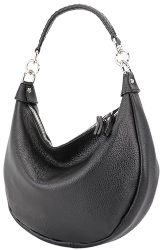 SH Leder Echtleder Damen Halbmondförmige Tasche stylisch bananentasche Umhängetasche Leder 30x22cm Mina G668 (Schwarz)
