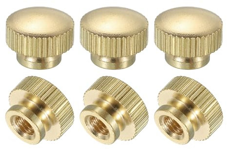 QUARKZMAN Gerändelte Daumenmuttern, 6 Stück M5 x D12mm x H9mm Messing Griffmuttern Rändelmuttern mit Hohem Kopf Befestigungselemente für 3D-Drucker-Teile Druckbett