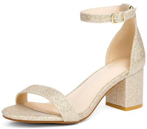 OSDUE Frauen Absatzschuhe, Goldene High Heels, Damen Sandale mit Absatz, Damen Riemchensandaletten Glitzer Sandaletten mit Blockabsatz fur Partei, Datum, Hochzeit, Cocktail, 6cm Absatz, EU 40