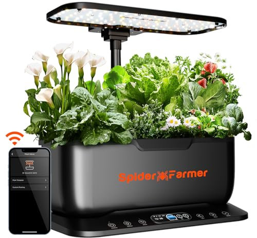 Spider Farmer SmartG12 Hydroponisches Anzuchtsystem, 12-Pods Indoor Garten mit 36W LED Pflanzenlampe Full-Spectrum, APP und WiFi gesteuert, 6L Wassertank, Pumpsystem, Automatischer Timer