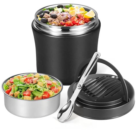 Bibykivn Thermobehälter für Essen - 1200ml Edelstahl Wwarmhaltebehälter mit Löffel, Thermoschüssel mit Deckel, Auslaufsicher Wärmebehälter für Suppen, Joghurt, Porridge (Weiß, 1200ml)