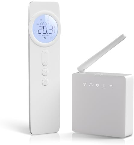 Termostato WiFi Caldera de Gas, Digital Inteligente Programable Semanal a Pilas - Compatible con Alexa, Google Assistant y Tuya Control