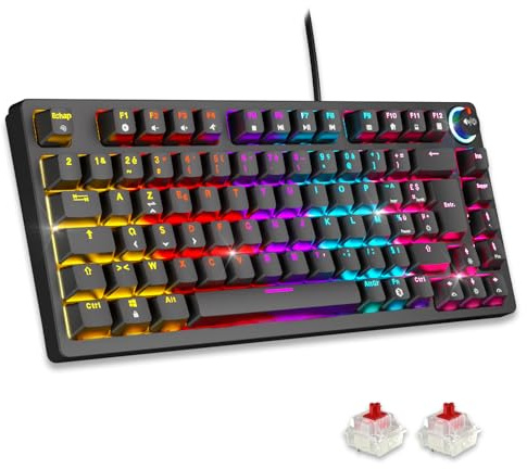 EMPIRE GAMING - K248 Clavier Mécanique Gaming Filaire Switches MX Red (FR AZERTY) - Type C - pour PC/PS4/PS5/Xbox - Rétroéclairage RGB - 82 Touches - 26 Touches Anti-Ghosting (Noir)