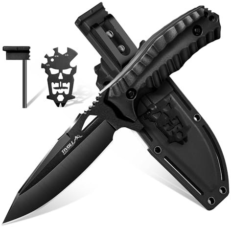 TIVOLI Outdoor Messer Feststehendes Klingen, Full Tang Jagdmesser mit Kydex-Hülle, D2 Kaltstahl Gürtelmesser mit Multifunktionswerkzeug, Geeignet für Camping, Dschungel-Exploration, Wandern