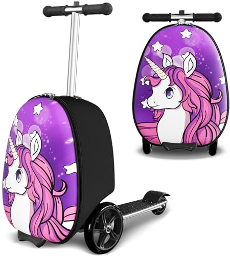 Baotree 2-in-1 Ride-On Scooter Suitcase, Scooter Luggage for Kids Ages 5-12, Foldable & Lightweight Carry with LED Light-Up Wheels