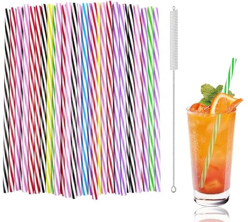 60 Stück Wiederverwendbare Strohhalme, Strohhalme Plastik, Hart Trinkhalme Plastik, Farbige Trinkhalme, mit Bürste für Milchtee Smoothies Säfte Getränke Cocktails Heißgetränk (9.05 x 0.29 Zoll)