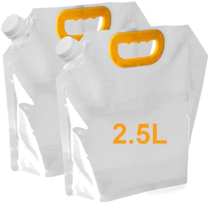 Garegce 2 Pack Collapsible Water Container, 2.5L Camping Water Carrier, Foldable Portable Camping Water Bags for Hiking BBQ Sport Picnic Festivals - White