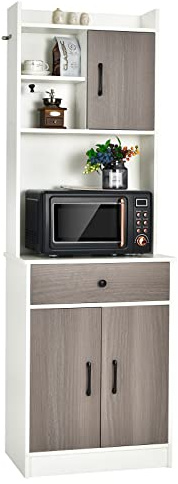 COSTWAY Buffet de Cuisine, Armoire Vaisselier 3 Portes avec Tiroir, Meuble Cuisine avec Passe-Câble, 3 Étagères, Placard, Kit Anti-basculement, 60 x 40 x 180 CM