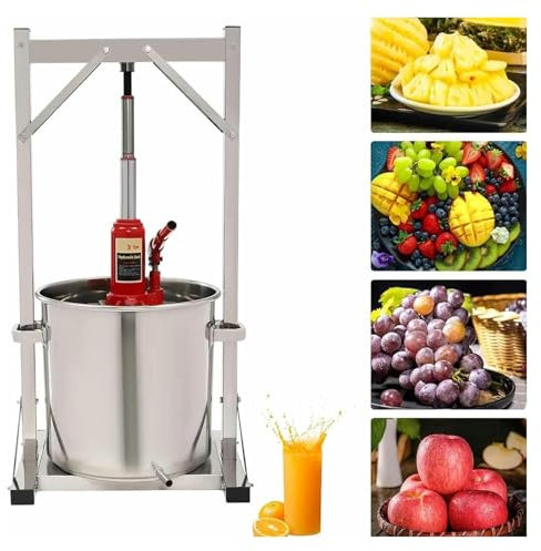 TAIPINGOZ Torchietto, ​Torchio per Frutta​ Pressa per Bacche Pigiatrice for UVA for la vinificazione, pressa Manuale for Vino in Acciaio Inox, con 2 Botti in Acciaio Inox(12L)