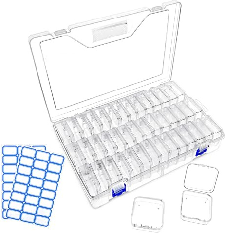 44 Stück Kleine Aufbewahrungsbox, Sortierboxen für Kleinteile Mit Deckel (5.5x5.5x2cm), Transparente Plastikboxen für Perlen, Bügelperlen, Schmuck, Schrauben & Bastelzubehör
