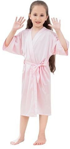 KAKU NANU Flicka satängrock silke morgonrock 4-14 år lätt kimono sommar nattkläder för spa bröllop födelsedagsfest festliga gåvor