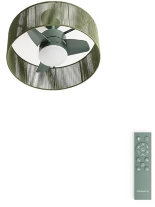 CREATE / WIND LAMP WOVEN/Ventilador de techo con luz con mando verde sage / 25W. Programable. Ø56.5 cm. función verano-invierno. luz led 3 temperaturas. cuerpo de cuerda. flujo aire concentrado