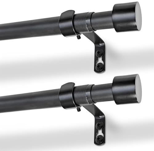 Harbour Housewares Extendable Metal Curtain Poles with Brackets - 83 to 120cm - Matt Black - 2x Modular Long Telescopic Adjustable Bay Window Bedroom Door Rod Rail for Eyelet & Rings Curtains
