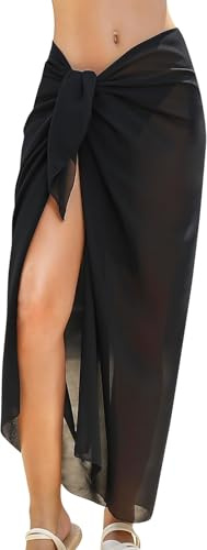 Womens Beach Sarong Chiffon Swimsuit Coverups Sheer Bikini Wraps for Swimwear Bathing Suit Cover Up Summer Holidays (Black)