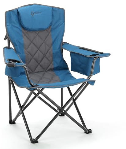 ARROWHEAD OUTDOOR Portable Deluxe Folding Camp Quad Chair w/Headrest, Glass & Cup Holders, Armest 6-can Cooler, Heavy Duty Carry Bag, 550 lbs Weight Capacity