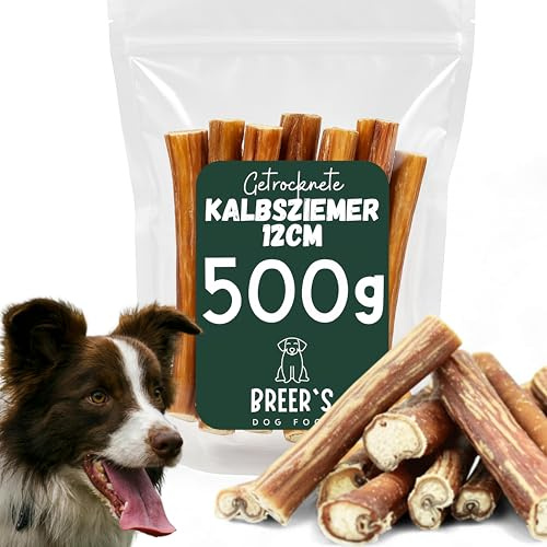 Breers - Sacadores de ternera secos para perros, 12 cm, 500 g, fabricación alemana, barra para masticar para perros grandes, pequeños y cachorros, producto para masticar limpia y fortalecer la