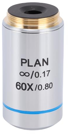 Acouto Lente Objetivo de Microscopio 60X, Objetivo Infinito Acromático con Revestimiento Multicapa para Microscopios Biológicos, Diámetro de Rosca de 20,2 Mm