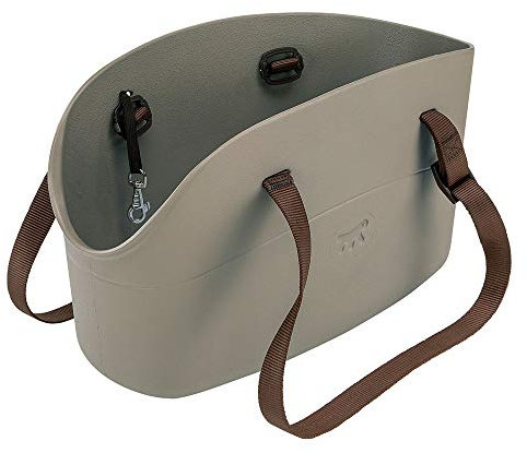 Ferplast Hundetragetasche für kleine Hunde und Katzen with-ME, Transporttasche für Haustiere, Hundetasche, verstellbare Trageriemen, Sicherheitsgurt inklusive, 21,5 x 43,5 x h 27 cm Taupe