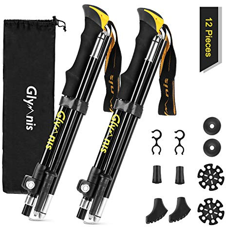 Glymnis Walking Poles 2 Pack Collapsible Walking Poles for Women Men with Quick Lock System, Foldable Hiking Trekking Poles for Senior Trekking, Backpacking
