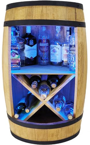 weeco Holzfass Schrank LED RGB - Weinregal Getränkeschrank - Regal für Bücher und andere Dinge Weinschrank - Fassbar Wine Rack Holzregal Deko Zimmer Modern Fass Aufbewahrungsschrank Mini Bar