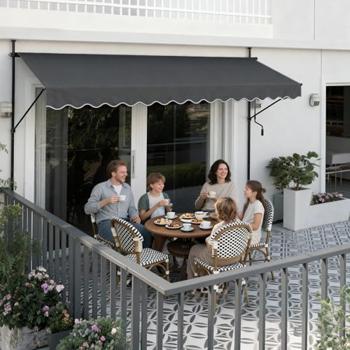 UISEBRT Tenda da sole a pressione per balcone, larghezza 300 cm, con manovella, regolabile in altezza, senza fori, protezione UV, protezione solare, resistente alle intemperie (300 x 120 cm, grigio