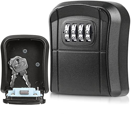 Diyife Schlüsseltresor mit 4-stelligem Zahlencode, [Wasserdichte ] Hochleistungs Wandmontage Kombinationsschlüssel Safe Speicher Verschluss Kasten für Garagen, Schule Ersatz Haus Schlüssel (Schwarz)