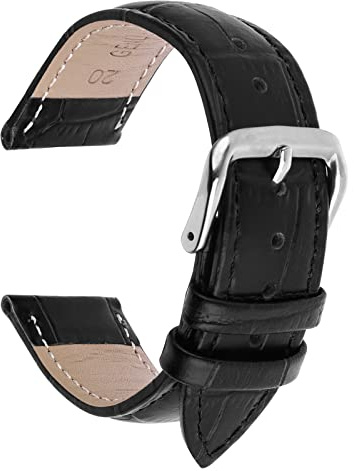 TIESOME Bracelet de montre en cuir, bracelet de remplacement en cuir de veau, bracelet à boucle en acier inoxydable pour hommes et femmes