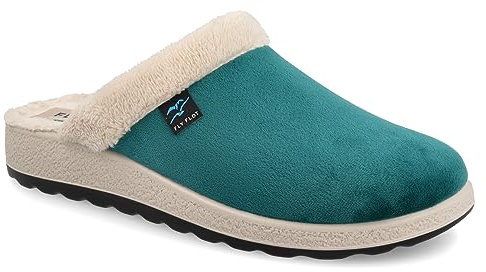 Fly Flot | Bio Style Woman, Pantofole Donna con Bordo in Ecopelliccia, Ciabatta con Tomaia in Velluto, Sottopiede in Microfibra Antishock, Smeraldo, 37