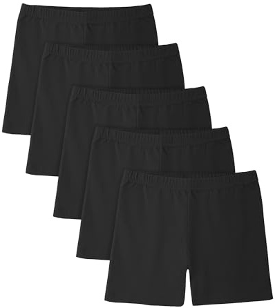BOOPH 5 Pack Girls Bike Shorts Cotton Cartwheel Shorts for Dance & Under Dresses Black 12-14 Years