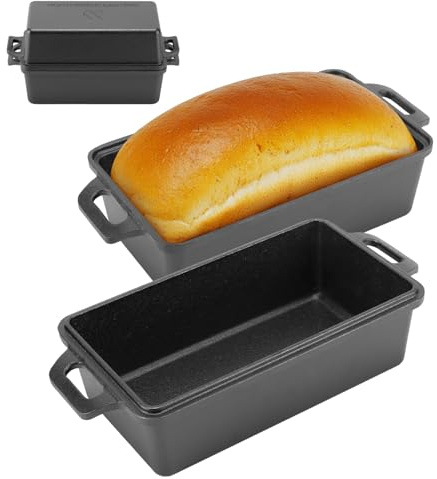Northriver Casting 9×5 Inch Cast Iron Loaf Pan with Lid | Bread Baking Pan | Even Heat Distribution for Homemade Bread, Cake, and Meatloaf | 2 Piece Set