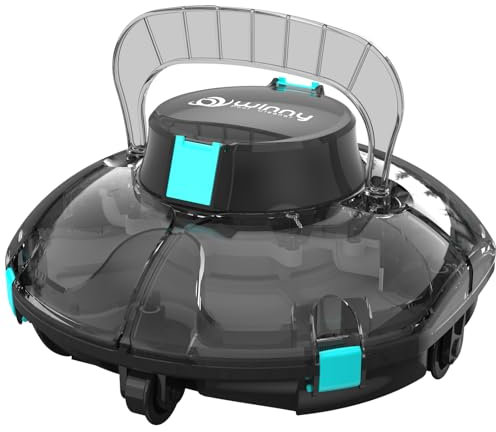 WINNY POOL CLEANER Winny 200 Poolroboter, Poolsauger kabellos mit Akku, 75 Min. Laufzeit, für Aufstellpools bis 60 m², Doppelfiltration, Automatisches Parken, Kompakt & Leicht (Transparentes Schwarz)
