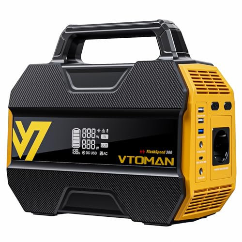 VTOMAN FlashSpeed 300 Estación de Energía Portátil 300W(Pico 600W), Batería LiFePO4 de 230Wh, 3000 Ciclos, Salida PD USB-C 100W, 6 Tomas Generador Solar para Camping al Aire Libre, RV, Pesca