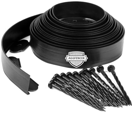 AggFencer 10cm x 7,6m Bordure de Jardin Souple Noire en Plastique, sans Tranchée avec 46 Ancres de Sol, Bordure pour Aménagement Paysager, Parterre de Fleurs, Jardin, Pelouse, Cour, Herbe