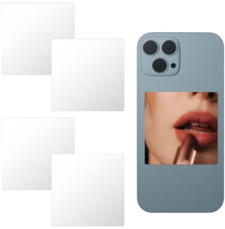 SUNNYCLUE 1 låda 4 st spegel telefonberlocker liten fyrkantig akryl smartphone mobiltelefon klistermärke vit självhäftande sminkspegel dekal för telefonskal baktillbehör utomhus makeup selfies kvinnor