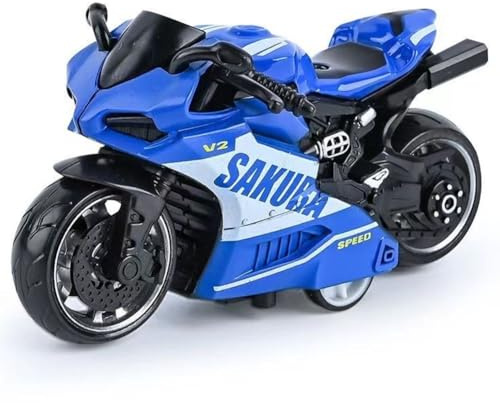Motorcycle Model,Pull Back Motorcycle Plastic Street Machine Friction Power Mini Motorbike Model Kids Toy Gift Set for 3 Years+ (Blue)