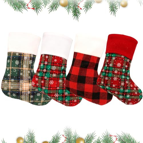 KASESSS 4 Piezas Medias De Navidad, Calcetines NavideñOs De Punto para Llenar Y Colgar A Cuadros Calcetines Navidad Chimenea, Christmas Stockings para DecoracióN áRboles, Chimeneas, Escaleras