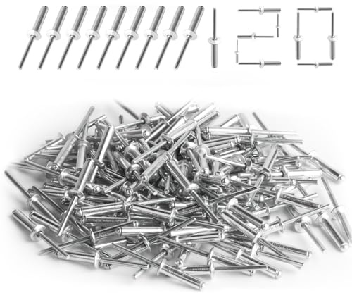 SGYKJ Jeu de 120 rivets pop en aluminium, rivets aveugles en aluminium, rivets pop 4,8 x 20 mm à extrémité ouverte pour pinces à rivets aveugles, métal, meubles, marine (argent)