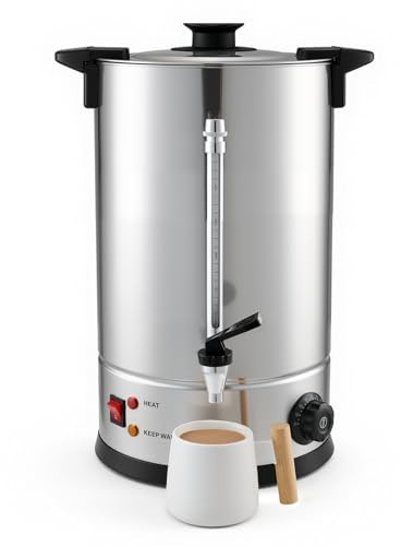 KOMORE 8L Hot Water Boiler, Catering Urn with Adjustable Temperature Control, 1800w, Double-Layer Stainless Steel Keep Warm and Water Gauge, Home Commercial Office Catering Parties