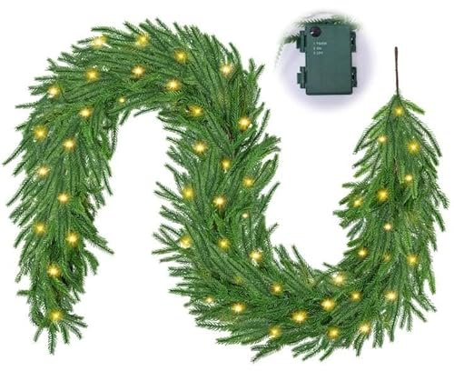182 cm Ghirlanda Natalizia con luci: Ghirlanda Decorata per Porta con 30 LED, timer, Ghirlanda Natale per Esterno,Camino,Scala