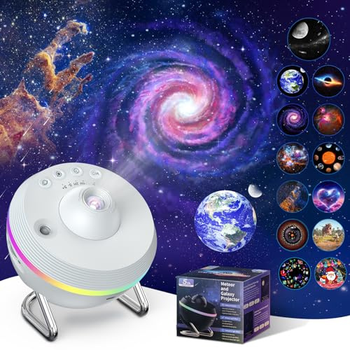 Proiettore Stella Soffitto,13-in-1 Planetario Proiettore, 4K HD Galaxy Projector Skylight con Striscia Luminosa, Meteora Dinamica,Timer per Decorazioni Camera (Bianco)