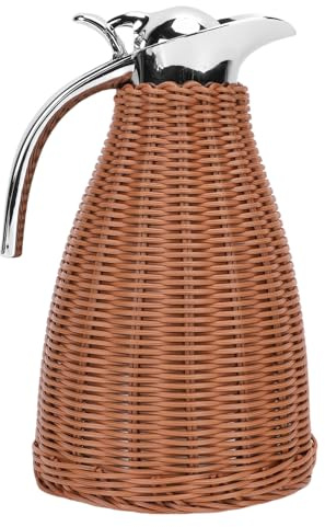 Cocoarm Stainless Steel Thermal Coffee Carafe, 1.5L 3 Walled Insulated Jug, Handwoven Rattan Body, for Hot and Cold Beverages (Coffee)