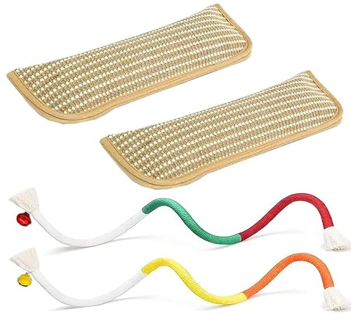 InteDesign Cuscino in sisal naturale per gatti, giocattoli con erba gatta per gatti interni, Corda da masticare con campana per gatto, Giocattolo calmante per gatti, Cuscino da gioco per gatti