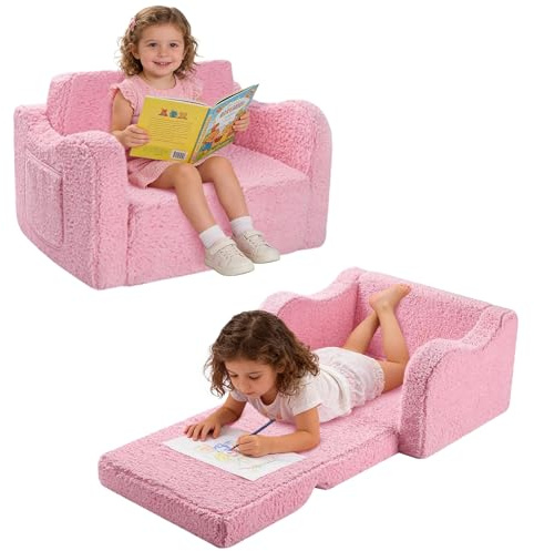 BUERPINKING Sofa Infantil 2 en 1, Sofa Niños Infantil Plegable, Sillones Infantiles Unisex con Funda extraíble