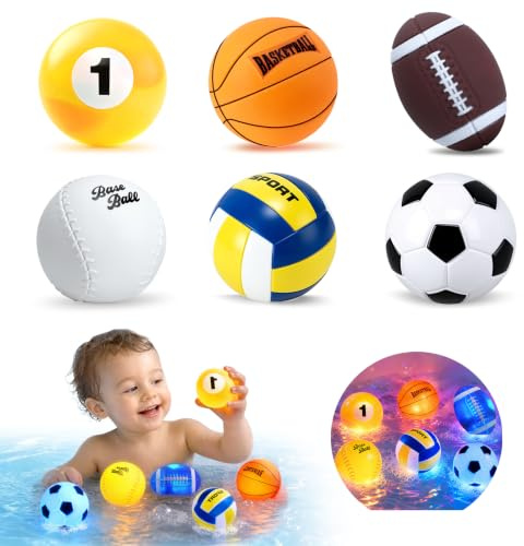 QASUN Baby Bath Toys,Bath Toy for 1 2 3 Year Old,Light up Bath Toys,Toys for 1 2 Year Old Boy Girl Gifts,6 Pack Balls Bath Toy for 1 Year Old,Toddler Bath Toys,Mould Free Bath Toys,Kids Bath Toy