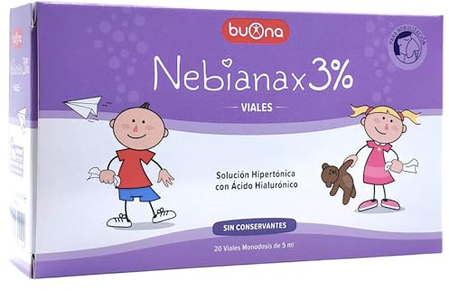 Buona Nebianax 3% Solución Salina Hipertónica con Ácido Hialurónico 20 Viales de 5ml - Descongestivo Nasal para Bebés y Niños - Alivio Rápido de Mocos y Congestión - Apto para Aerosolterapia - Nebial
