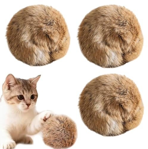 3 Kattleksaker, bollar av konstgjord kaninpäls, kattboll, interaktiv kattleksak, boll, 8 cm, mjuka kattbollar, mjuka lekbollar, sprakbollar för katter, inomhus, katt, leksaker, bollar, fluffig