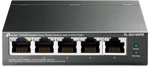 TP-Link Switch PoE Gigabit a 5 porte | 4 porte PoE+ @65W | Easy Smart | Plug & Play | Protezione limitata a vita | Porte schermate | Supporto QoS, Vlan, IGMP e Link Aggregation (TL-SG105PE)