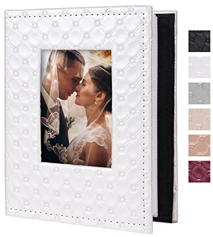 RECUTMS Photo Album 4x6 100 Pockets Button Grain PU Leather Photo Books Small Picture Album Holds 100 Vertical Photos for Baby Family Wedding Travel Mothers Day Vacation Anniversary(White)